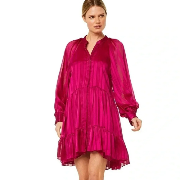 MISA Los Angeles Lara Dress Solid Stripe Fuschia Pink size small with Pockets - Picture 1 of 11